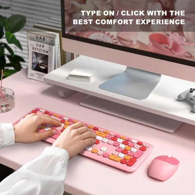 Alt view image 4 of 5 - MOFII Wireless Keyboard and Mouse, Ergonomic Full Size Keyboard and Mouse Combo for Mac, Windows 7/8/10, Laptop, Desktop, PC, Computer (Pink Colorful)