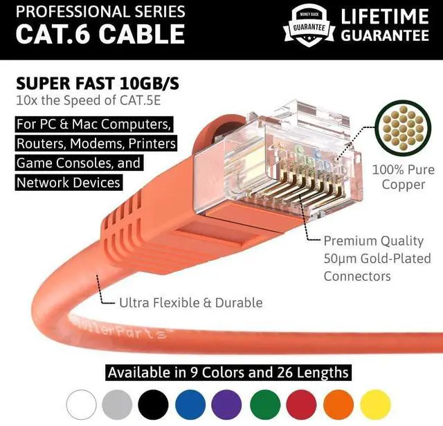 Alt view image 2 of 5 - InstallerParts CAT6 Cable UTP Booted - Orange, 20 FT, 10 Pack - Professional Series - 10Gbps, Cat6 Patch Cable, Network, Internet