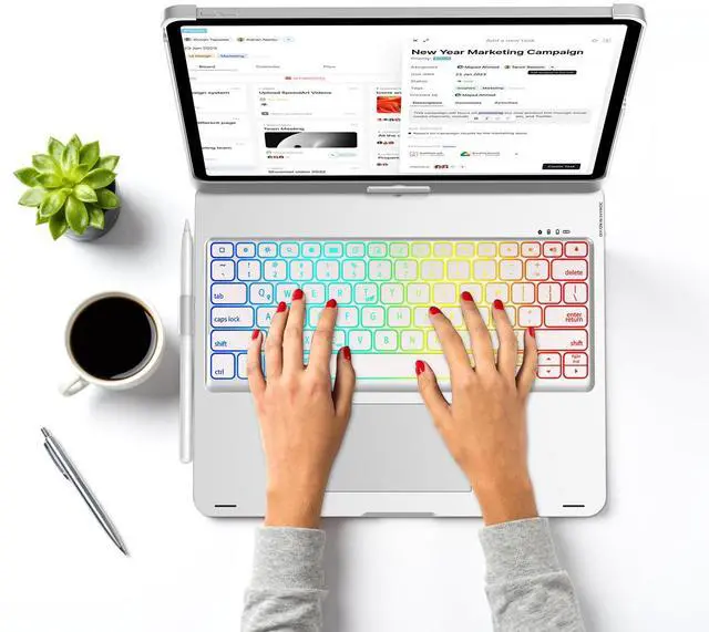 Alt view image 5 of 5 - Touch Keyboard Case for iPad Pro 13-inch 2024, Magnetic Keyboard for iPad Case Pro 13 M4, 360°Rotatable, 7 Colors Backlit Keyboard for iPad 13 Trackpad Tablet Pro M4 Case with Pencil Holder, Silver