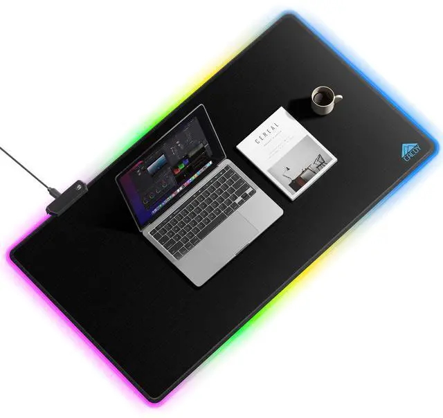 Main image of Cacoy 40" x 20" RGB Mouse Pad XXL, Extended Desk Mat with Smooth Surface and 9 Lighting Effects, LED Lighting Desk Pad with Stitched Edges and Non-Slip Rubber Base, Gaming Computer Mouse Mat, Black