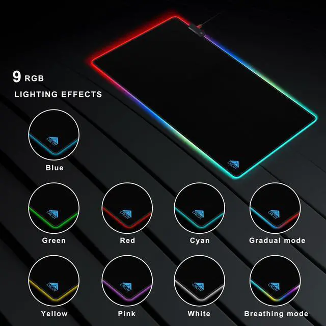 Alt view image 3 of 5 - Cacoy 40" x 20" RGB Mouse Pad XXL, Extended Desk Mat with Smooth Surface and 9 Lighting Effects, LED Lighting Desk Pad with Stitched Edges and Non-Slip Rubber Base, Gaming Computer Mouse Mat, Black