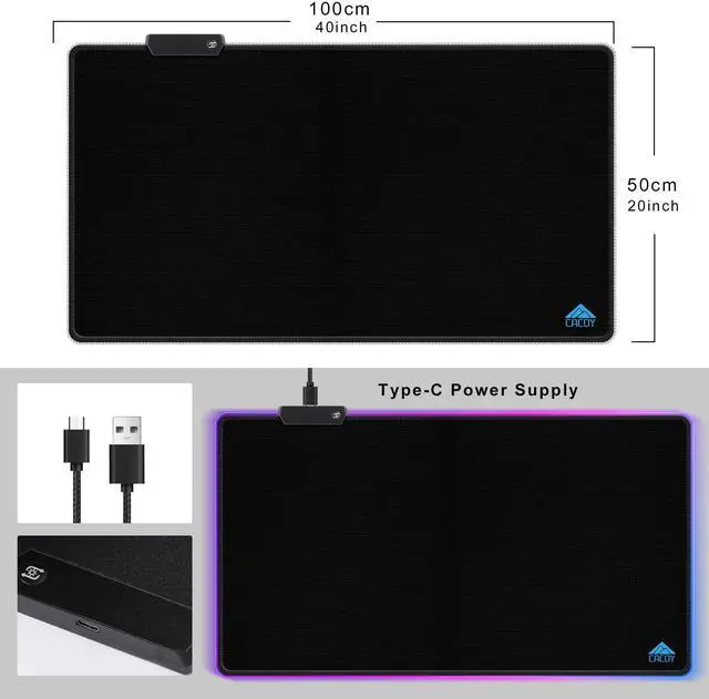 Alt view image 4 of 5 - Cacoy 40" x 20" RGB Mouse Pad XXL, Extended Desk Mat with Smooth Surface and 9 Lighting Effects, LED Lighting Desk Pad with Stitched Edges and Non-Slip Rubber Base, Gaming Computer Mouse Mat, Black