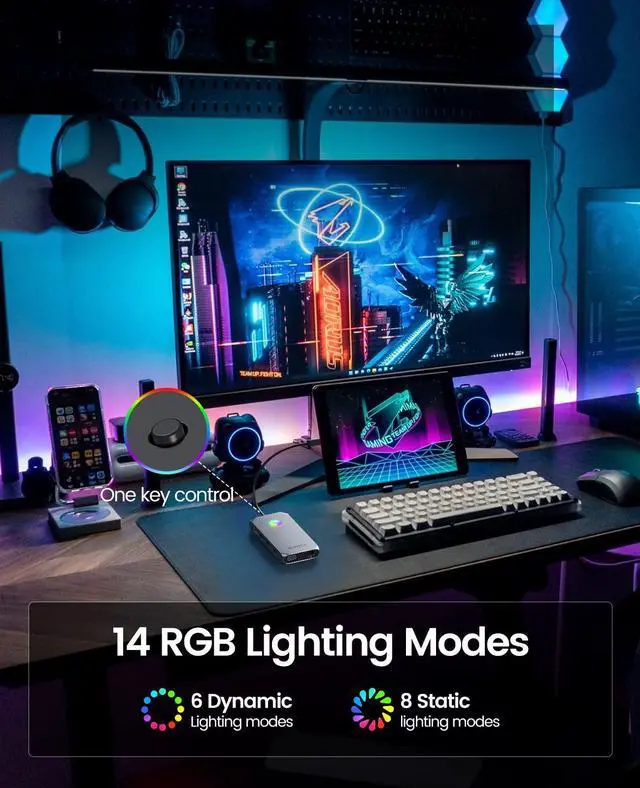 Alt view image 3 of 5 - Docking Station USB C to HDMI Adapter, ORICO 12 in 1 RGB USB C Hub with 4K HDMI 1.4, VGA, 100W PD, Ethernet, 5 USB Data Ports, SD/TF, Audio, 14 RGB Lighting Modes, Compatible for Windows/Mac OS