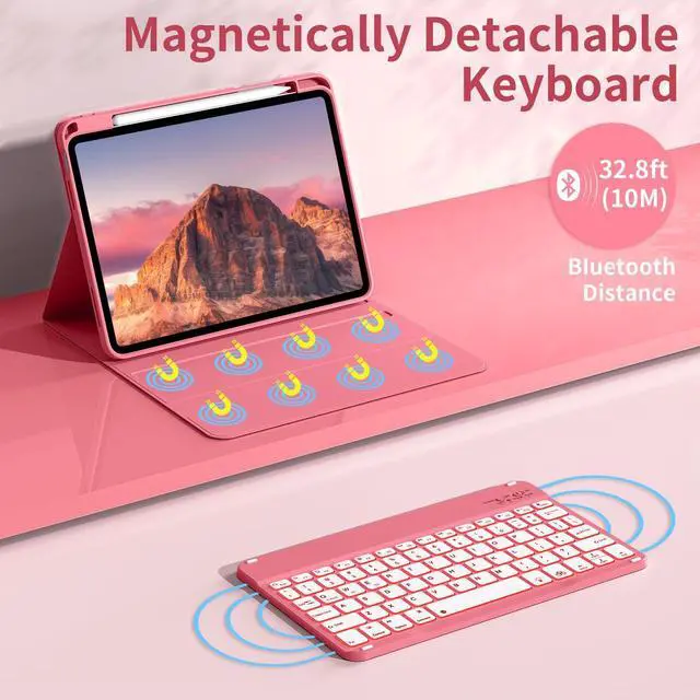 Alt view image 5 of 5 - aoub Keyboard Case for iPad 11th (A16) / 10th Generation 11/10.9 Inch 2025/2022 with Pencil Holder - 7 Colors Backlit, Wireless Detachable Folio Keyboard Soft TPU Back Cover - Pink