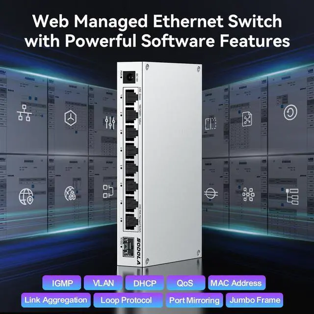 Alt view image 4 of 5 - SODOLA 8-Port 2.5Gb Web Managed Switch with 10G SFP+, Aluminum Alloy Cooling & Magnetic Mounting - LACP/QoS/VLAN/IGMP Managed Multi-Gigabit Switch for Homelab