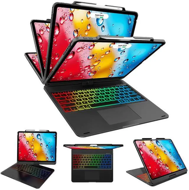 Main image of Touch iPad Pro 12.9 Case with Keyboard 6th/5th Generation, Magic 360° Rotatable & Swivel Bluetooth Keyboard with Trackpad, 7 Backlight Color with Pencil Holder for iPad Pro 12.9 4th/3rd Gen, Black