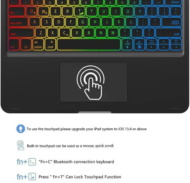 Alt view image 4 of 5 - Touch iPad Pro 12.9 Case with Keyboard 6th/5th Generation, Magic 360° Rotatable & Swivel Bluetooth Keyboard with Trackpad, 7 Backlight Color with Pencil Holder for iPad Pro 12.9 4th/3rd Gen, Black