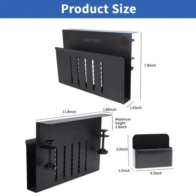 Alt view image 5 of 5 - LUKETURE Desk Side Storage, Under Desk Storage, No Drill Under Desk Laptop Mount, Steel Hanging Desk Organizer, Clamp on Laptop Holder for Office and Home, Fits Flat Edge Desks 0.4" to 2.8"