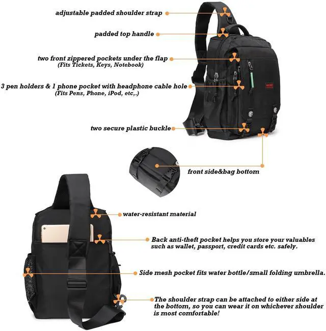 Alt view image 4 of 5 - NICGID Sling Bags Chest Shoulder Backpacks, 13.3'' Laptop Backpack Crossbody Messenger Bag Travel Outdoor Men Women