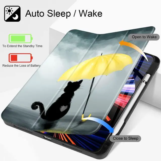 Alt view image 2 of 5 - Tuiklol for iPad Pro 13 inch 2025 2024 Release M5/M4 Chip - Built in Pencil Holder Ultra Retina Slim Protective Stand Back Cover with Smart Trifold Stand Auto Wake/Sleep, Black Cat
