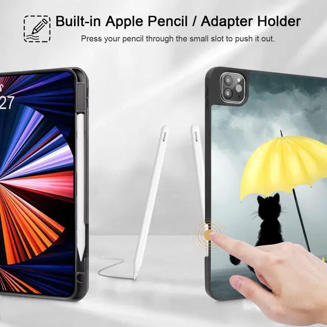 Alt view image 3 of 5 - Tuiklol for iPad Pro 13 inch 2025 2024 Release M5/M4 Chip - Built in Pencil Holder Ultra Retina Slim Protective Stand Back Cover with Smart Trifold Stand Auto Wake/Sleep, Black Cat