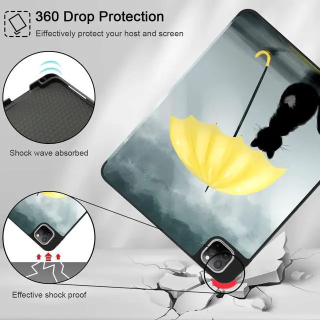 Alt view image 5 of 5 - Tuiklol for iPad Pro 13 inch 2025 2024 Release M5/M4 Chip - Built in Pencil Holder Ultra Retina Slim Protective Stand Back Cover with Smart Trifold Stand Auto Wake/Sleep, Black Cat