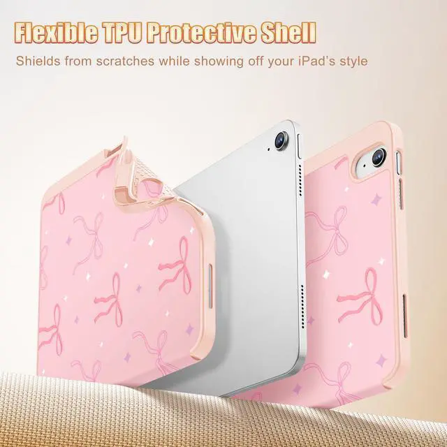Alt view image 5 of 5 - Tuiklol Case for iPad 11 inch (A16 Chip) 2025 Generation 11th / iPad 10.9 inch 2022 10th Gen,Slim Stand Hard Case Pencil Holder with TPU Back Cover & Trifold Stand & Auto Wake/Sleep, Pink Bows