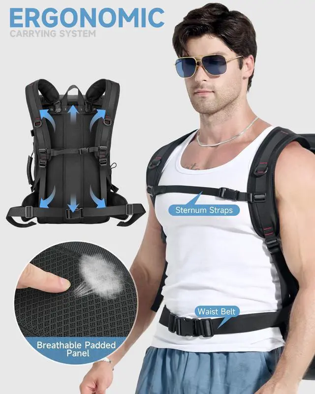 Alt view image 5 of 5 - 60L Convertible Carry On Backpack&Duffle Bag&Weekender Bag with 17" Padded Laptop Sleeve, USB Charging Port, Shoe Compartment for Men Women, Travel, Tactical, Gym, Hiking, Overnight Trips