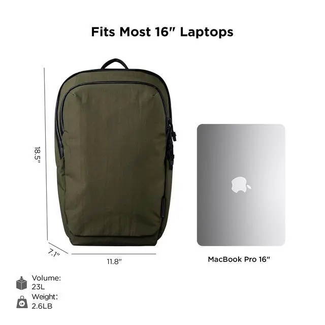 Alt view image 3 of 5 - ALPAKA Bravo Backpack 23L - Laptop Backpack Fits 16 Inch Computers, Water Bottle Holders, Fleece Lined Protection, Business Commuter Bag, Weatherproof Green Axoflux Material