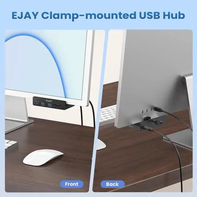 Alt view image 2 of 5 - EJAY 5Ports USB3.0 HUB Alu Splitter Desktop Docking with TF&SD Card Reader for Desk/Monitors Clipping with Extra Power Supply Port,59inches Data & 39inches Power Cable-5Gbps(JK-2A1CTS-BK)