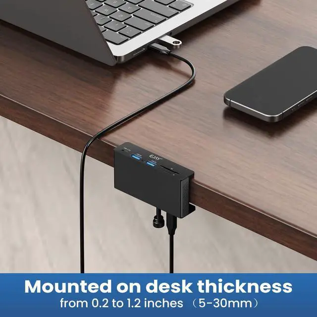 Alt view image 5 of 5 - EJAY 5Ports USB3.0 HUB Alu Splitter Desktop Docking with TF&SD Card Reader for Desk/Monitors Clipping with Extra Power Supply Port,59inches Data & 39inches Power Cable-5Gbps(JK-2A1CTS-BK)