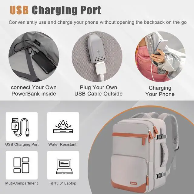 Alt view image 2 of 5 - Velaybor 50L Travel Backpack with USB Charging Port, Water-Resistant Carry On Backpack for Men Women, Business Laptop Backpack for Trips & Commutes, Fits 18 Inch Laptop