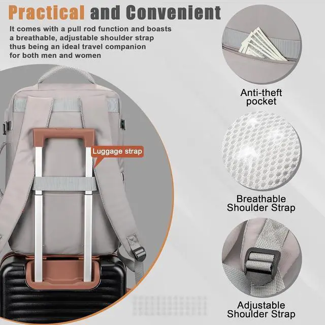 Alt view image 4 of 5 - Velaybor 50L Travel Backpack with USB Charging Port, Water-Resistant Carry On Backpack for Men Women, Business Laptop Backpack for Trips & Commutes, Fits 18 Inch Laptop