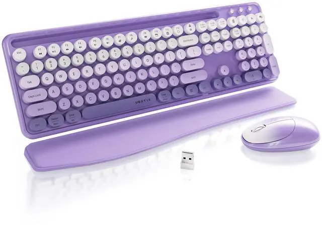 Main image of FCPLU xUBOTIE Wireless Keyboard and Mouse, Colorful 104-Key QWERTY with Round Keys, Phone Holder, Wrist Rest, Power Buttons, 2.4GHz USB for PC Laptop(Purple Gradient)