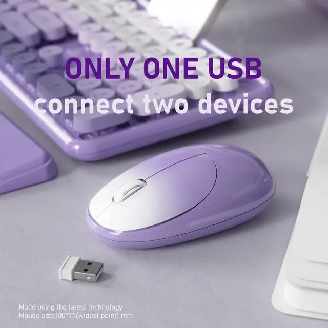 Alt view image 5 of 5 - FCPLU xUBOTIE Wireless Keyboard and Mouse, Colorful 104-Key QWERTY with Round Keys, Phone Holder, Wrist Rest, Power Buttons, 2.4GHz USB for PC Laptop(Purple Gradient)