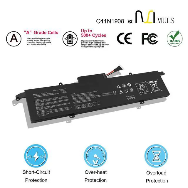 Alt view image 4 of 5 - MULS C41N1908 76Wh Laptop Battery for Asus Rog Zephyrus G14 GA401 GA401II GA401IU GA401IV GA401II GA401IH GA401Q GA401QC GA401IV-BR9N6 PX401 0B200-03610000 4ICP4/59/134