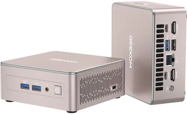 Main image of GEEKOM A5 Mini PC 2025 (3-Year Coverage) with AMD Ryzen 5 7430U, 16GB RAM, 512GB NVMe SSD, 2.5" SATA HDD, Windows 11 Pro, 8K@120Hz Quad Display, Dual HDMI, 6 X USB, SD 4.0 Slot, VESA/Home/Office