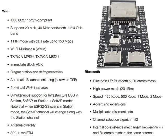 Alt view image 4 of 5 - hiBCTR 6pcs esp32 devkit s3 Development Board with WiFi bt Module - esp32-s3-wroom-1 n16r8 mcu, 44pin 8m psram & Type-c Cable for iot Projects