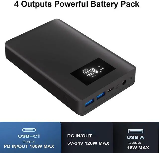 Alt view image 3 of 5 - PWEITE USB Type C PD 100W Portable Laptop Charger Power Bank Battery Pack DC Output 5V 7.4V 9V 12V 15V 16V 16.5V 18V 19V 19.5V 20V 24V 3A 4A For Macbook DELL HP Lenovo Steam deck Led Strip Tablet CPAP