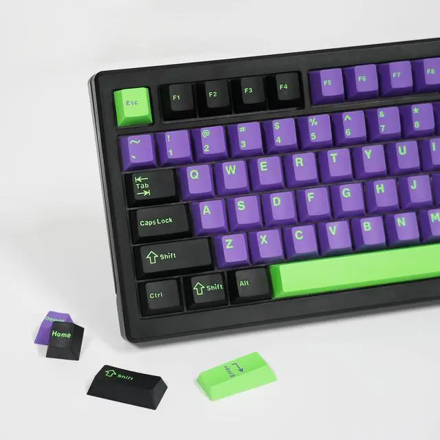 Main image of Double Shot PBT Keycaps - Cherry Profile Black Keycaps Set for 60 Percent Keyboard, Shine Through PBT Keycaps Compatible with 61/64/68/84/87/104/108 Keys, Retro Black-Purple-Green