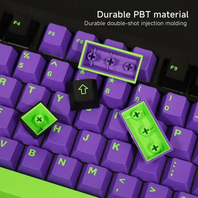 Alt view image 3 of 5 - Double Shot PBT Keycaps - Cherry Profile Black Keycaps Set for 60 Percent Keyboard, Shine Through PBT Keycaps Compatible with 61/64/68/84/87/104/108 Keys, Retro Black-Purple-Green