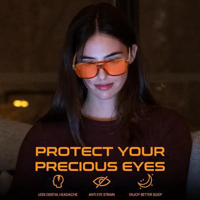Alt view image 2 of 5 - SODQW Gaming Blue Light Blocking Glasses for Men Women Reduce Eyestrain Orange Aviator Eyeglasses for Computer TV