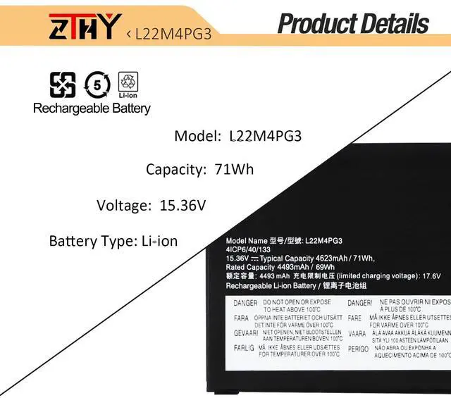 Alt view image 3 of 5 - ZTHY L22M4PG3 Laptop Battery Replacement for Lenovo ThinkBook 16 G5+ APO IRH 2023 Ryzen Edition AMD R7-7840H Series L22B4PG3 L22C4PG3 L22D4PG3 L22L4PG3 15.36V 71Wh