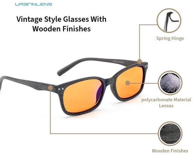 Alt view image 4 of 5 - UrbanLens Blue Light Blocking Reading Glasses - For Better Sleep, Reduce Eye Strain for Women + Men, With Wooden Finishes (Black, 1.25, x)