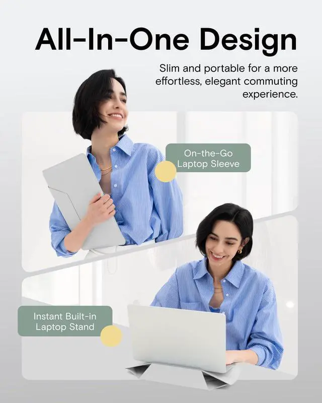 Alt view image 2 of 5 - MOFT Laptop Carry Sleeve, 2-in-1 Laptop Bag & Stand for 13" MacBook Air/Pro & Dell/HP/Lenovo/Asus, Stylish Slim Computer Sleeve Bag with Expandable Storage for Computer Accessories, Misty Cove