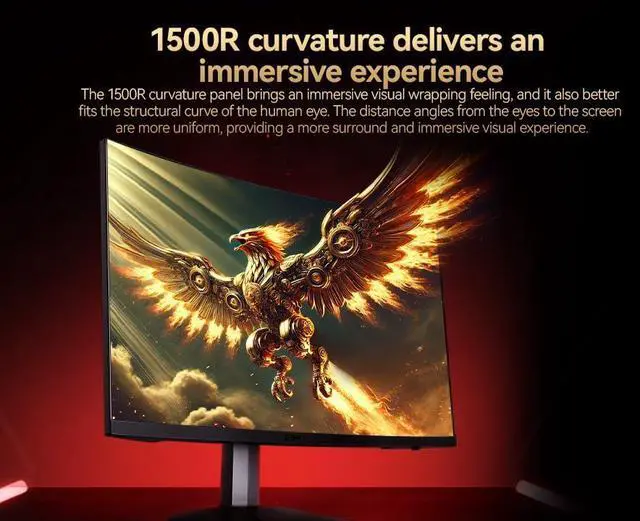 Alt view image 5 of 5 - GTek 280Hz Gaming Monitor, 27 Inch Frameless Display Full HD 1920 x 1080P, Curved 1500R, VA 1ms MPRT, FreeSync, DisplayPort/HDMI, 90% DCI-P3 - F2740C