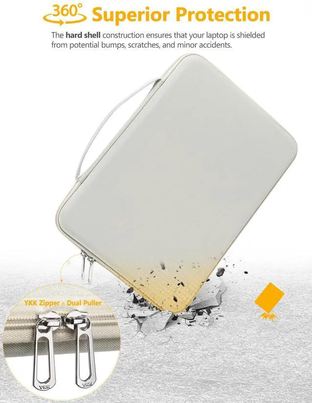 Alt view image 3 of 5 - HYZUO 15-16 Inch Hard Shell Laptop Sleeve Case for MacBook Pro 16 M4/M3/M2/M1 2025-2019, MacBook Air 15 M3/M2/M1 2025-2023, 15" Surface Laptop, Razer Blade 15, Beige