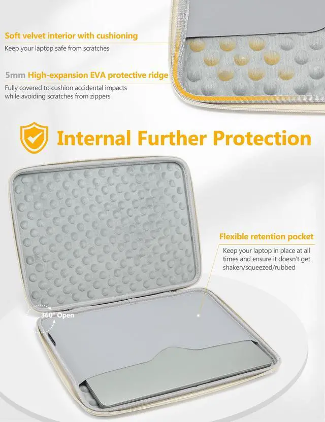 Alt view image 4 of 5 - HYZUO 15-16 Inch Hard Shell Laptop Sleeve Case for MacBook Pro 16 M4/M3/M2/M1 2025-2019, MacBook Air 15 M3/M2/M1 2025-2023, 15" Surface Laptop, Razer Blade 15, Beige