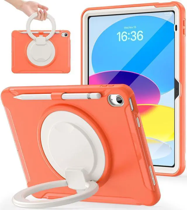Main image of BATYUE iPad Case for 10th/11th (A16) Gen 2022/2025: Professional Shockproof 10.9/11" Cover with Screen Protector, Pencil Holder, 360° Rotating Stand  Kid-Friendly, Orange