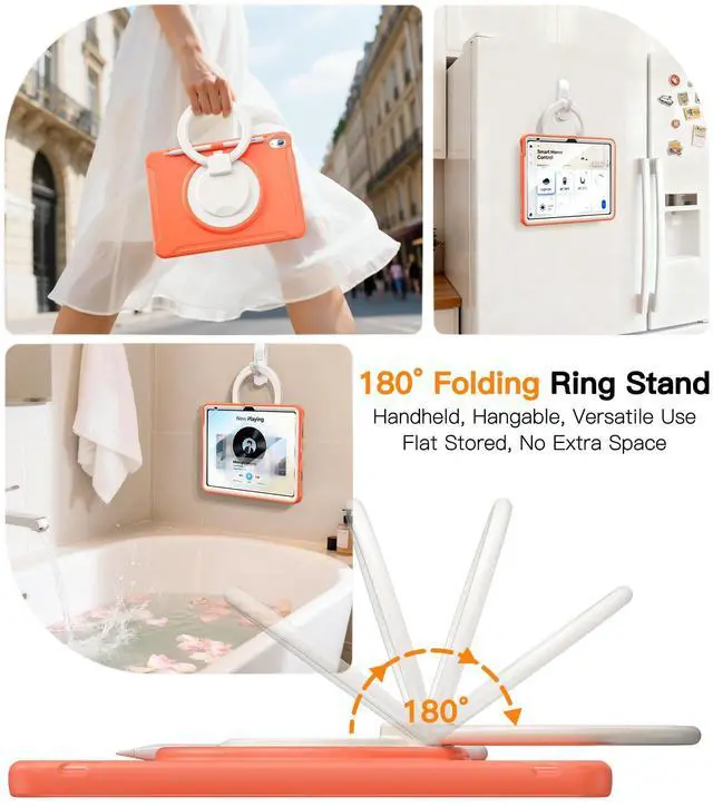 Alt view image 5 of 5 - BATYUE iPad Case for 10th/11th (A16) Gen 2022/2025: Professional Shockproof 10.9/11" Cover with Screen Protector, Pencil Holder, 360° Rotating Stand  Kid-Friendly, Orange