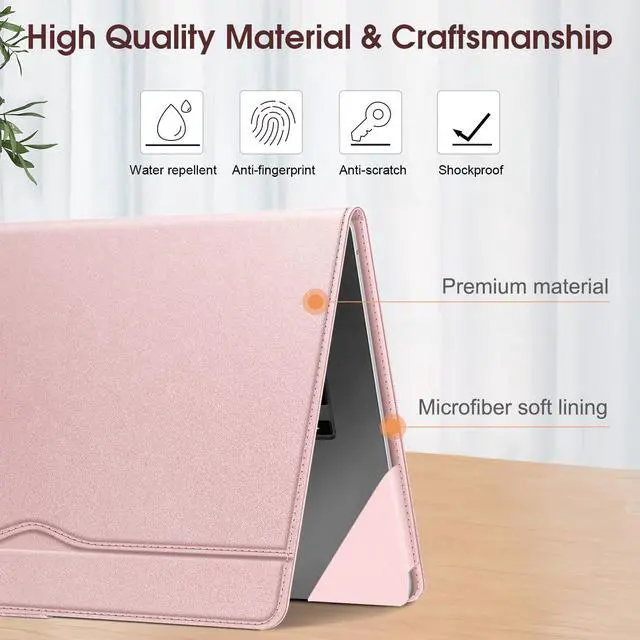 Alt view image 2 of 5 - Fintie Sleeve Case for MacBook Air 15 Inch A3241 A3114 A2941 (2023 2024 2025 Release), Premium PU Leather Folio Book Cover for MacBook Air 15.3" M2 M3 M4 Chip with Touch ID (Rose Gold)