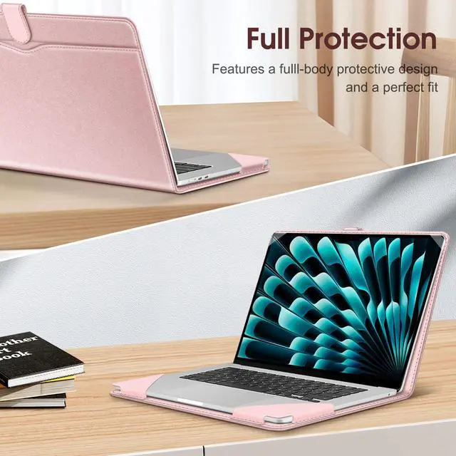Alt view image 4 of 5 - Fintie Sleeve Case for MacBook Air 15 Inch A3241 A3114 A2941 (2023 2024 2025 Release), Premium PU Leather Folio Book Cover for MacBook Air 15.3" M2 M3 M4 Chip with Touch ID (Rose Gold)
