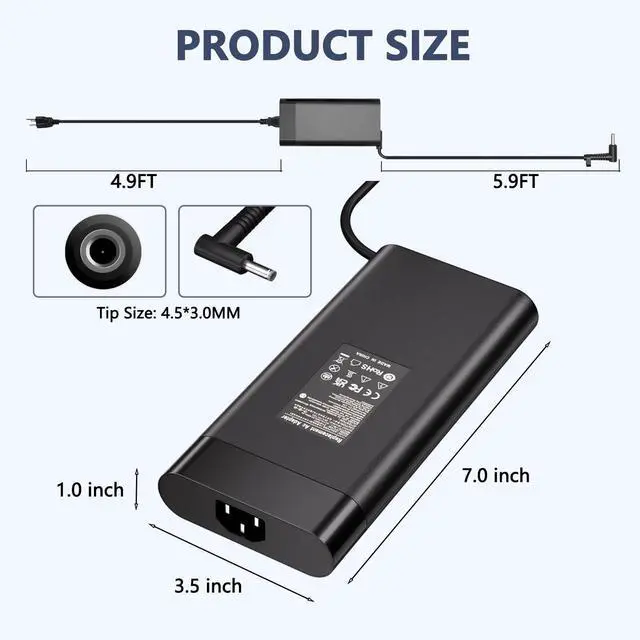 Alt view image 2 of 5 - Slim 20V 14A 280W for HP Laptop Charger, Compatible with HP Omen 16 ZBook Fury 16 G8 G9 G10, TPN-LA27 M94073-001 HP Omen 17 17-ck1000 17-ck2000 Power Supply Cord Replacement-4.5x3.0mm Connector