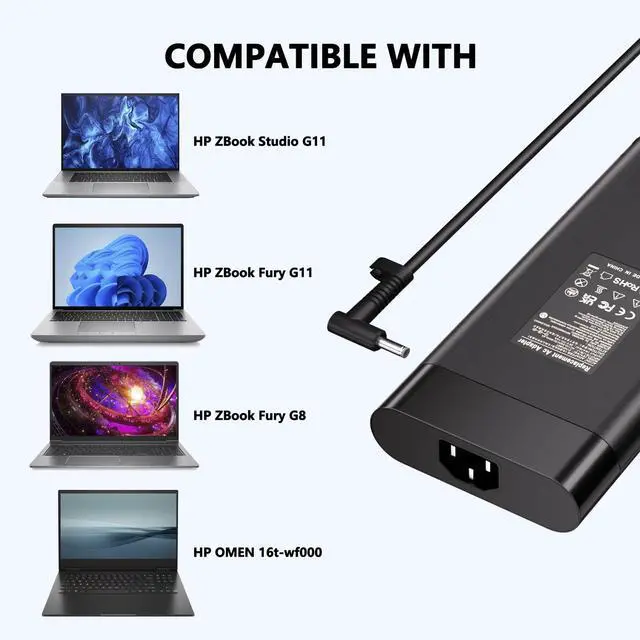 Alt view image 4 of 5 - Slim 20V 14A 280W for HP Laptop Charger, Compatible with HP Omen 16 ZBook Fury 16 G8 G9 G10, TPN-LA27 M94073-001 HP Omen 17 17-ck1000 17-ck2000 Power Supply Cord Replacement-4.5x3.0mm Connector