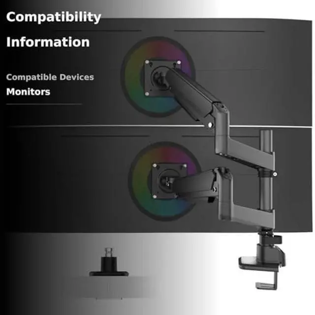 Alt view image 3 of 5 - Ergounion Dual Monitor Arm for 13-49 Inch Ultrawide Screens, Heavy Duty Monitor Mount for 2 Monitors up to 44lbs, Full Motion Vertical Stacked Dual Monitor Arm Desk Mount, 75/100mm VESA Mount, Black