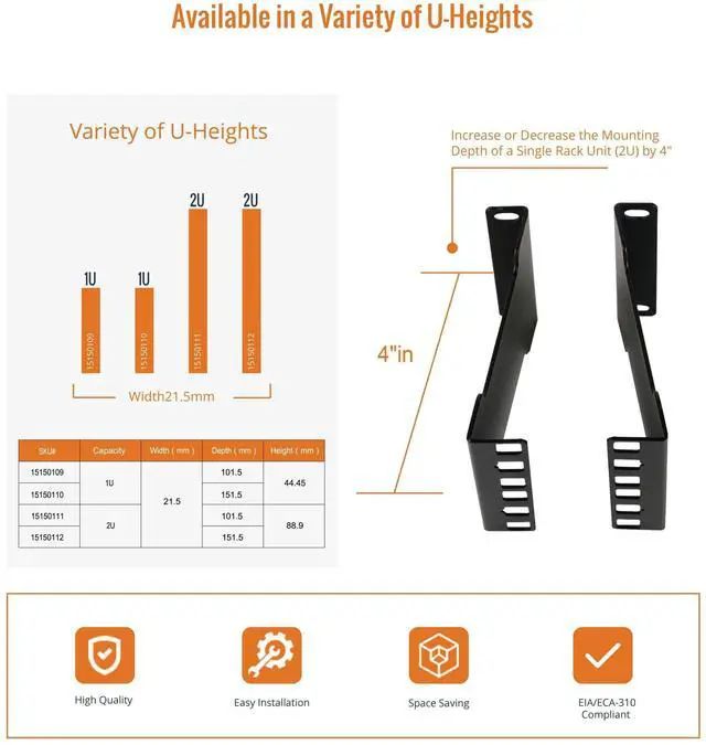 Alt view image 5 of 5 - Tecmojo Server Rack Depth Extender - 2U - 4inch Depth - TAA Compliant - Recessed Rack Adapter - Rack Mount Adapter Kit - Network Rack Extender