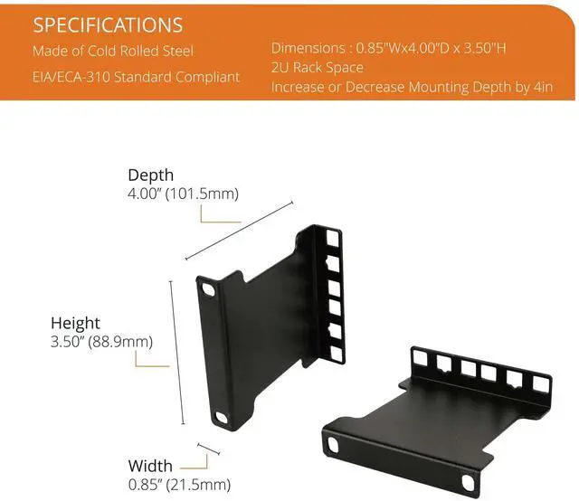 Alt view image 2 of 5 - Tecmojo Server Rack Depth Extender - 2U - 4inch Depth - TAA Compliant - Recessed Rack Adapter - Rack Mount Adapter Kit - Network Rack Extender