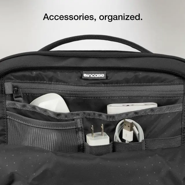 Alt view image 4 of 5 - Incase A.R.C. Daypack 24L  Travel Backpack and Laptop Bag for School - Fits up to 16 inch Laptop - 4 Zippered Compartments, 2 Water Bottle Pockets - Commuter and College Backpack - Black