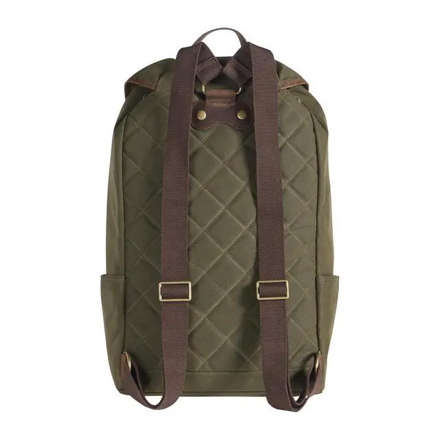 Alt view image 2 of 3 - Pendleton Odyssey Collection Canvas Backpack, Olive Green with Leather Trim, 14.5x20x6 Inch, Laptop Sleeve, Quilted Back Panel
