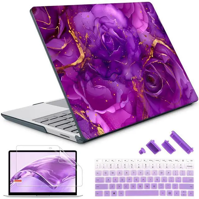 Main image of Lepeoac Case for 13.5" Microsoft Surface Laptop 5/4/3 with Metal Palm Rest ONLY 2019-2022 Release Models:1868/1951, Plastic Hard Shell Case with Keyboard Cover & Screen Protector, Purple Marble Roses